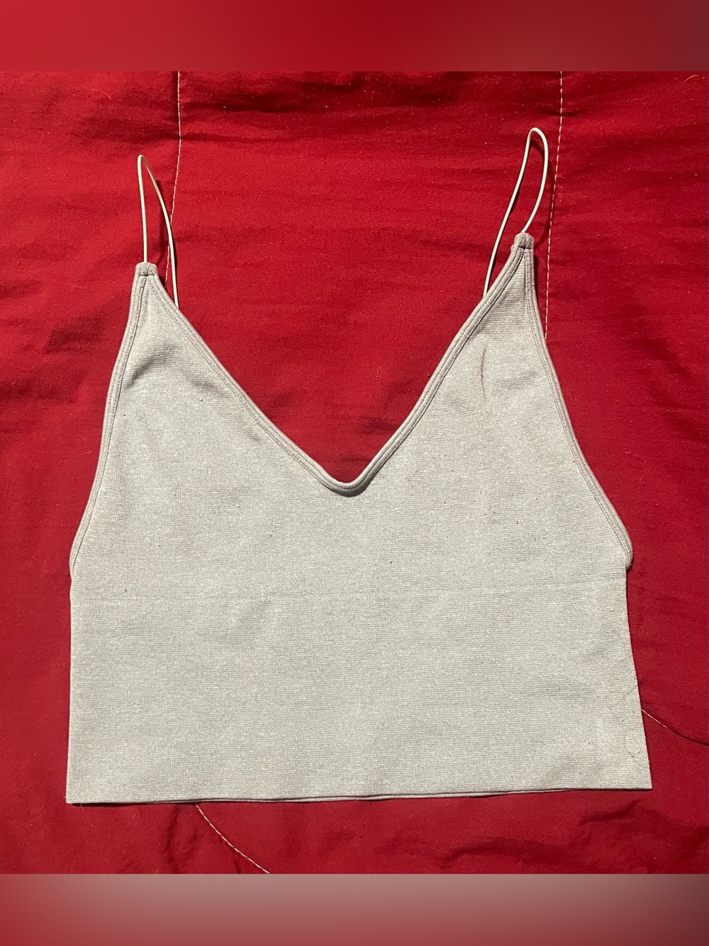 Minimal V-Neck Spaghetti-Strap Crop Camisole in Light Gray